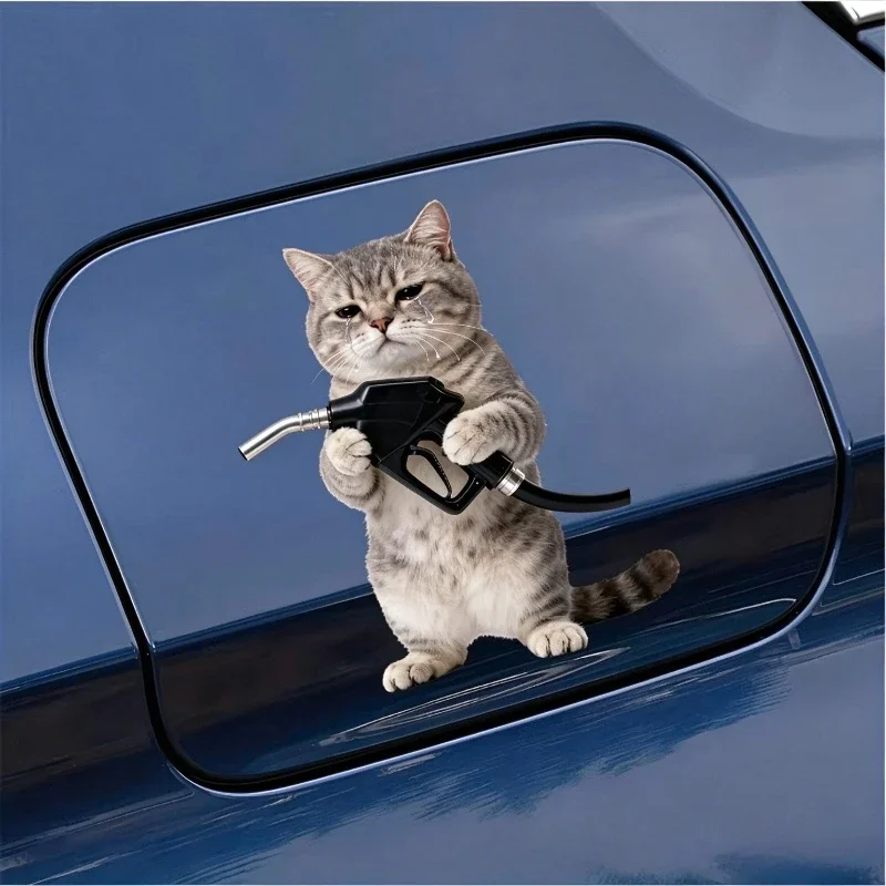 1Pc Waterproof Funny Working Cat Car Decal, Tearful Emo Design Vinyl Sticker for Auto Fuel Tank Cap & Motorcycle