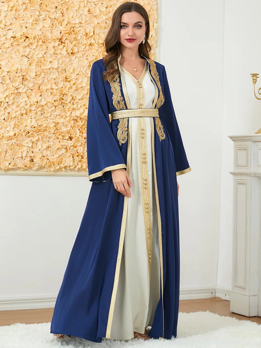 

Moroccan Kaftan for Women 2 Piece Beaded Evening Arabic Long Dress Gulf Jalabiya Matching Muslim Islamic Dubai Abaya Set Ramadan