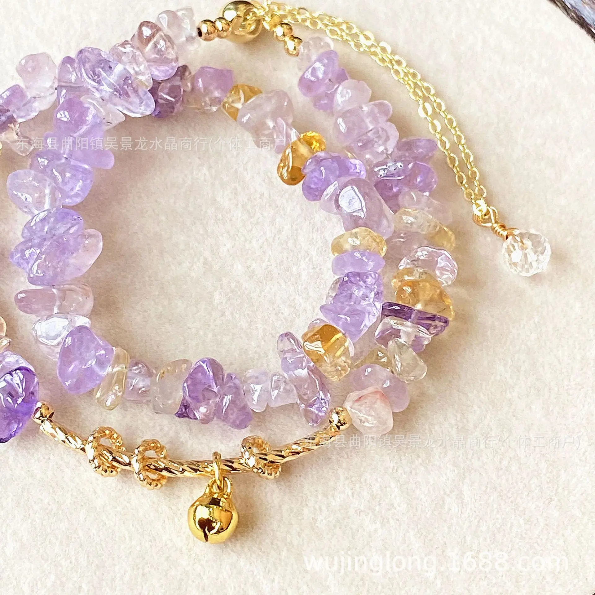 Natural, purple citrine gravel, accompanying, double-layer double-circle bracelet bracelet, women's gravel simple, wholesale