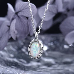 ITSMOS S925 Sterling Silver Irregular Created Opal Pendant Necklace Colorful Gemstone Necklace Inspirational Jewelry for women