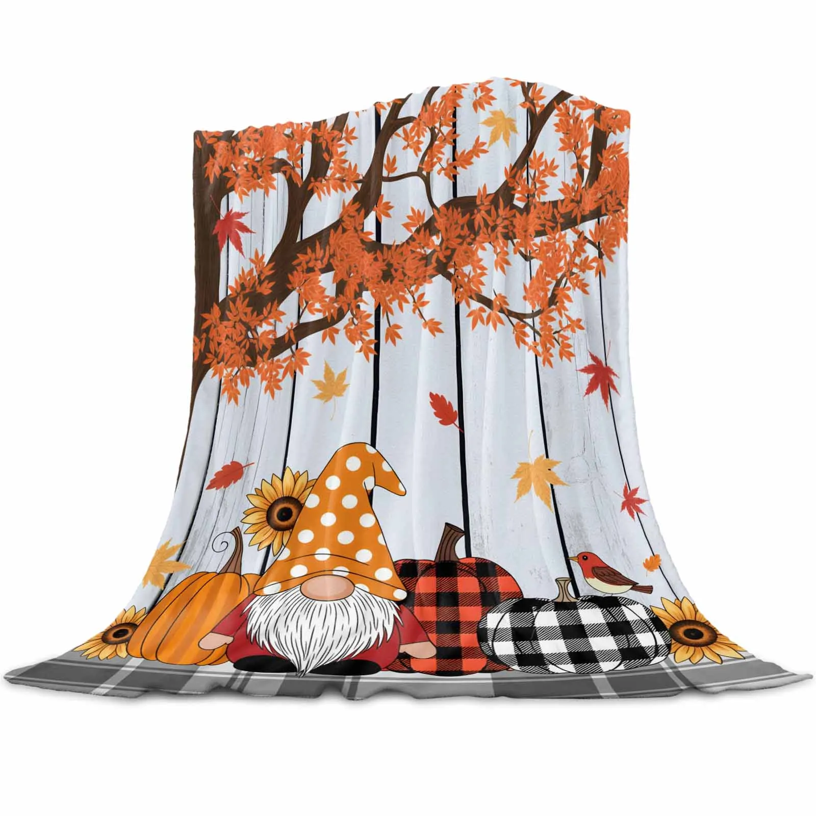 

Autumn Maple Tree Gnome Throws Blankets for Sofa Bed Winter Soft Plush Warm Sofa Throw Blanket Holiday Gifts