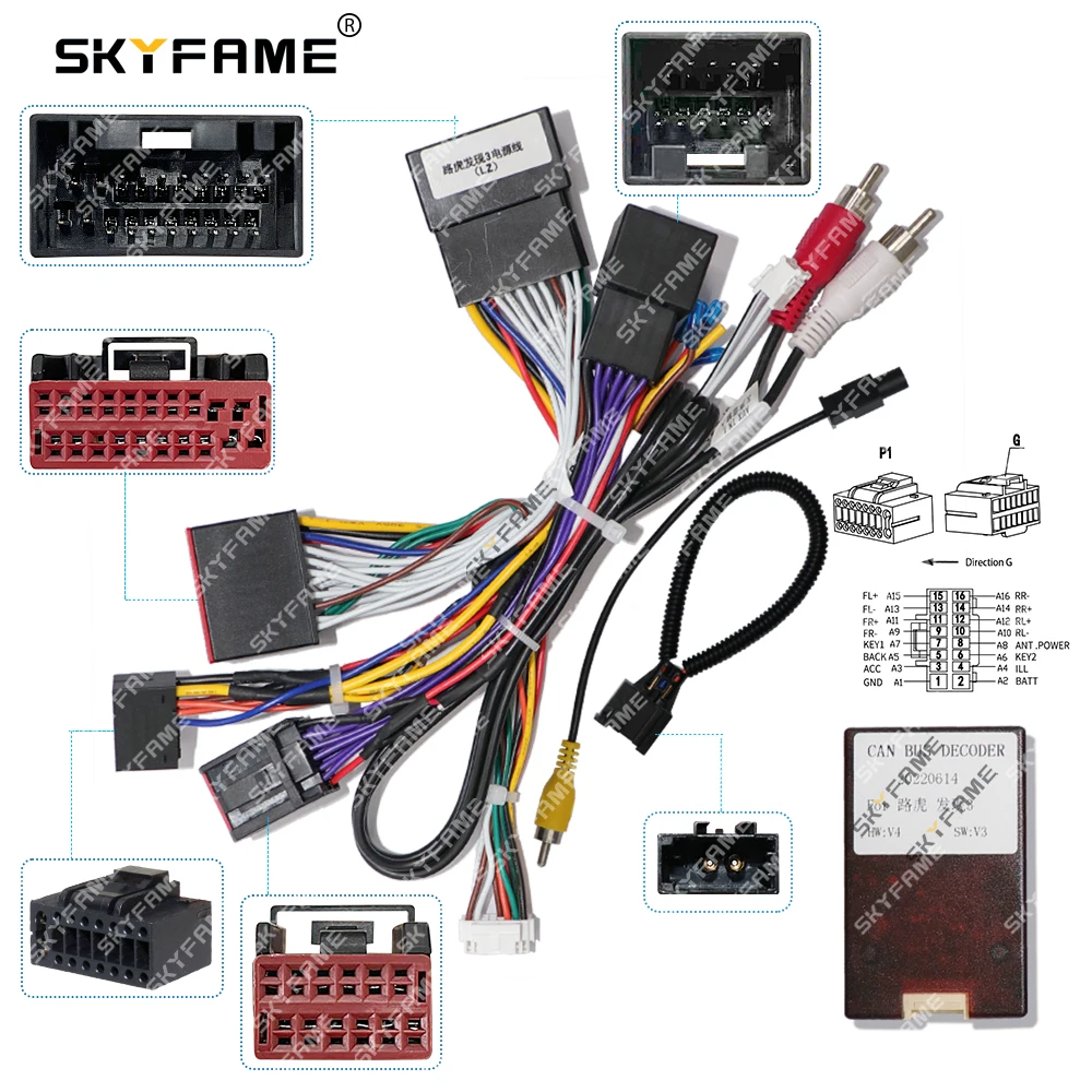 SKYFAME Car 16pin Wiring Harness Adapter Canbus Box Decoder Android Radio Power Cable For Land Rover Discovery 3