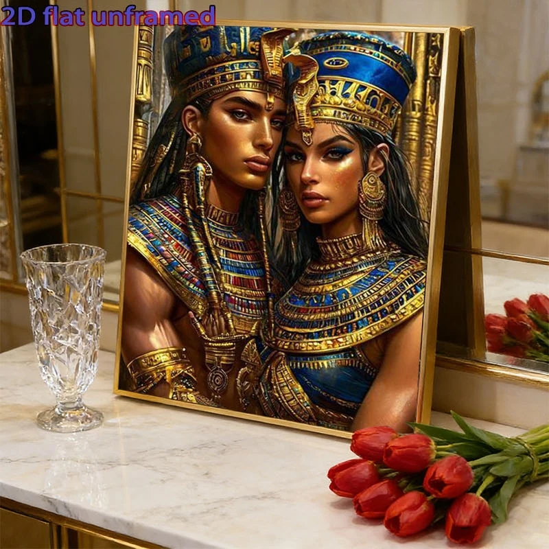 Professional Art Use, 1pc Egyptian Pharaoh & Queen Paint by Numbers Kit Suitable for Adult Beginners, Frameless Canvas with Pain