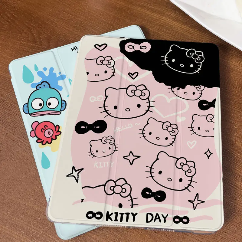 Sanrio HANYODON Hello Kitty Cartoon iPad Pro 2024 Protective Case Cute Y+3 Fold New 9/10 Pom Pom Purin Acrylic Air 6 Wrap-Around