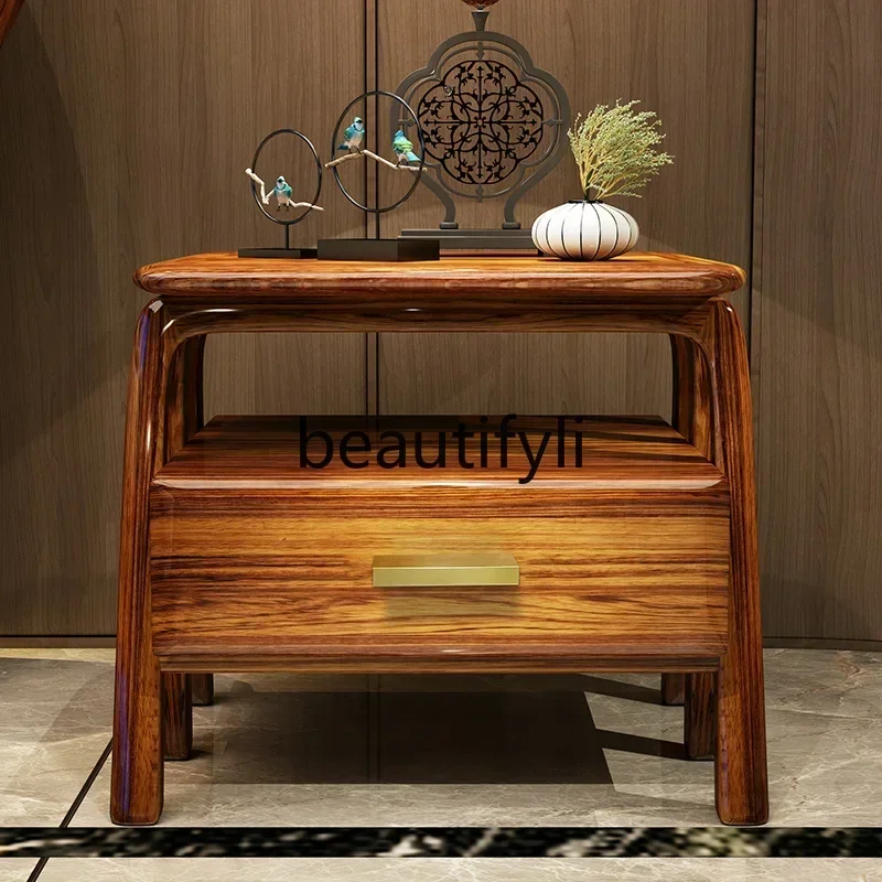 M182  Modern Chinese African Ebony Bedside Table Solid Wood Small Cabinet Bedroom Locker Bedside Cabinet Storage Cabinet Set