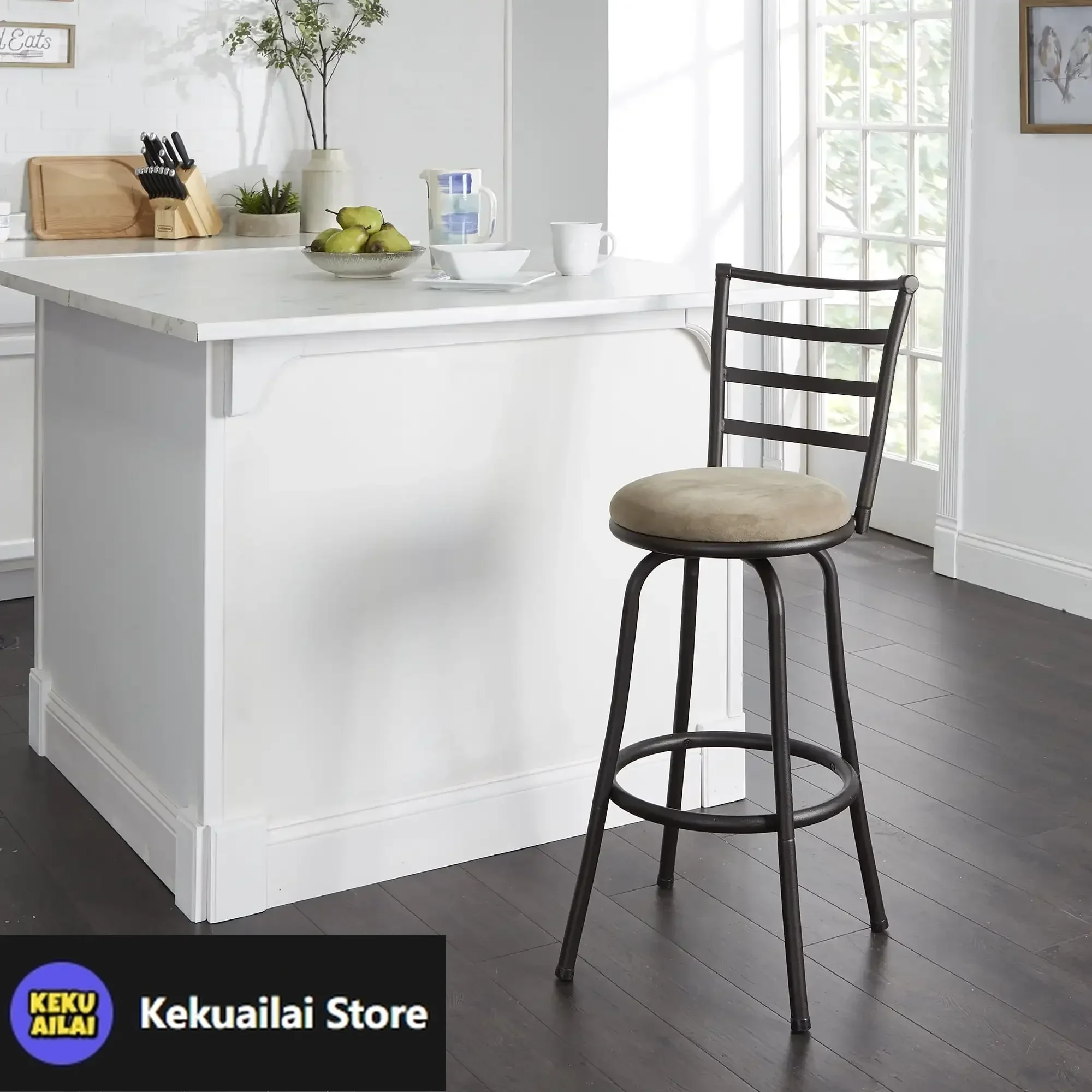 

Indoor Adjustable 24" or 29" Swivel Barstool, Grey Microfiber Cushion