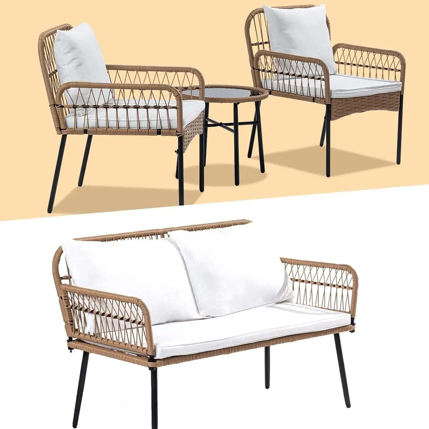 

Outdoor Patio Furniture , All-Weather Wicker Rattan Woven Furniture Boho Small Sofa or Garden Chair Set for Porch, Balcony, Lawn