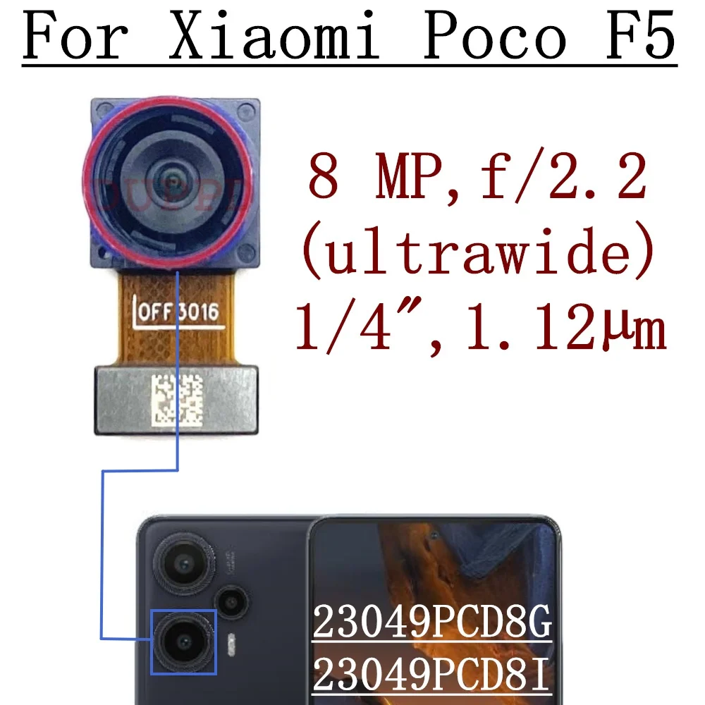 Back Facing Main Front Camera For Xiaomi Mi Poco F5 23049PCD8G, 23049PCD8I Ultrawide Macro Rear Camera Module Flex Cable