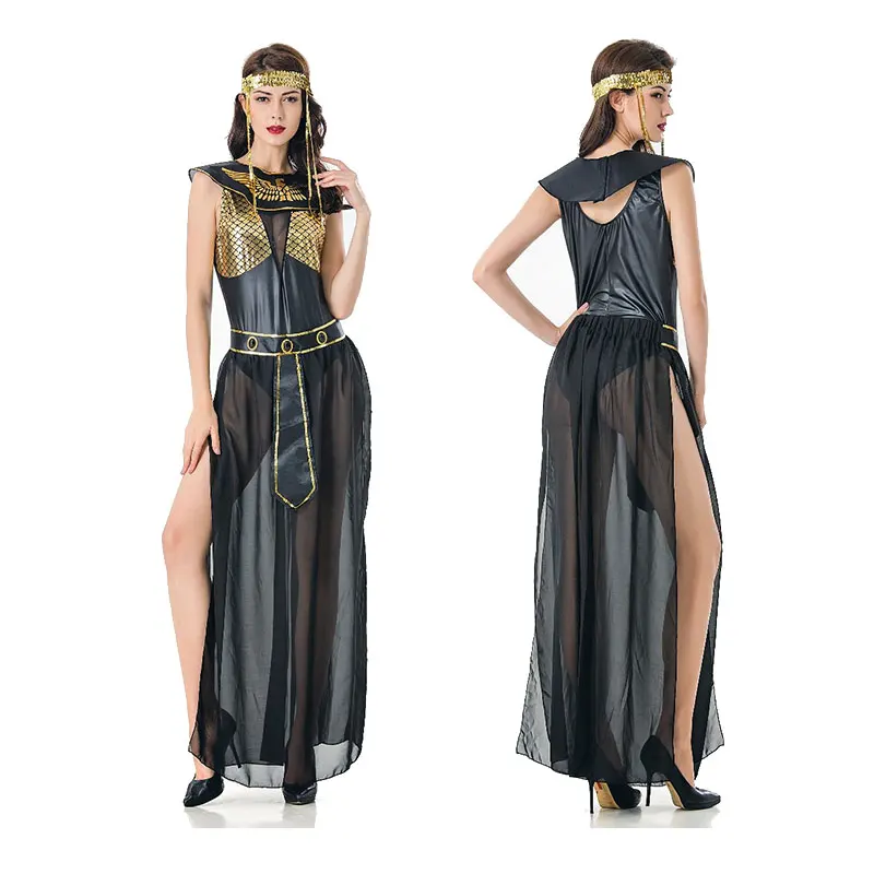 

Golden Dress Carnival Party Halloween Sexy Egyptian Cleopatra Costume Ladies Pharaoh King Cleopatra Queen Robe Fancy Dress