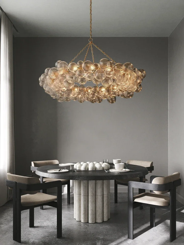 Luxury Postmodern Gold LED Transparent Bubble Glass Pendant Light Dining Room Living Room Hanging Indoor Home Decoration Fixture