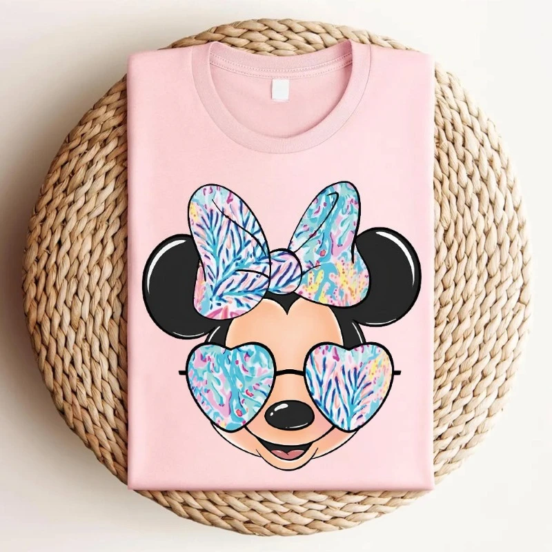 2025 جديد ميني ماوس قميص ميني ماوس قميص السفر ميني ماوس قميص ميني ماوس هدية ديزني الصيف قميص الفتيات قميص