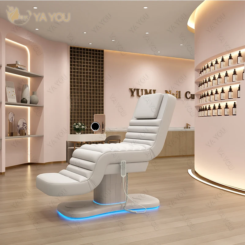 3 Motor Electric Massage Beauty Bed With White PU Leather LED Light for Lash and Facial