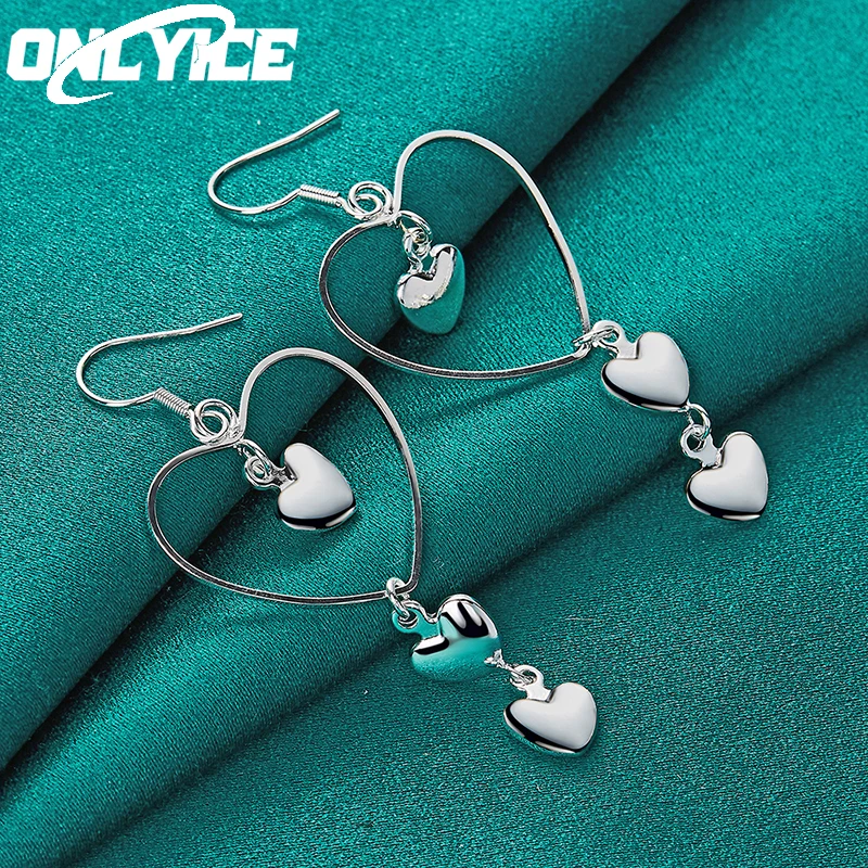 

New Charm 925 Sterling Silver Earrings For Women Wedding Fashion Jewelry Trend Linear Heart Drop Earrings Christmas Gifts
