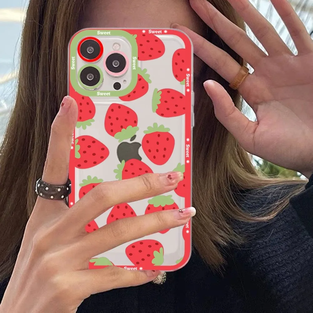 Summer Strawberry Fruit Phone Case For Samsung S 20 21 22 23 lite plus ultra Clear Mobile Cover Funda