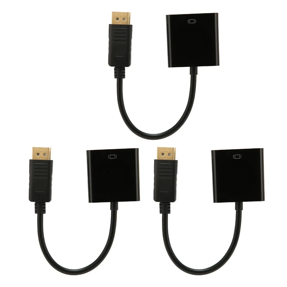 3PCS 1080P DisplayPort To DVI Adapter Gold Plated Connector DP To DVI Adapter Cable Unidirectional DP Conversion Cable
