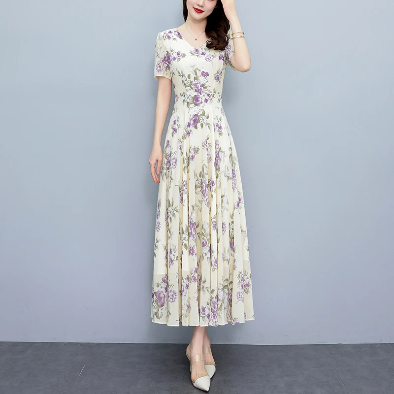 أنيقة فاخرة حفلة موسيقية Bodycon فستان طويل المرأة الأزهار الشيفون عادية بوهو شاطئ فستان الشمس 2025 خمر طباعة ليلة ميدي فستان