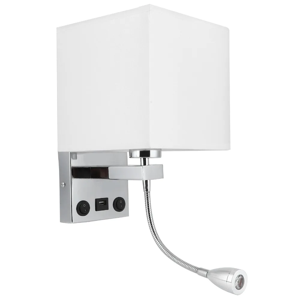 AC 85-265V LED Wall Light E26 E27 Fabric Lampshade Wall Sconce Hardwired Installation with USB Port Wall Light Library