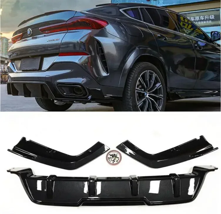 3PCS/SET ABS CARBON REAR BUMPER SPOILER LIP SPLITTERS DIFFUSER For BMW X6 G06 2019 2020 2021 2022