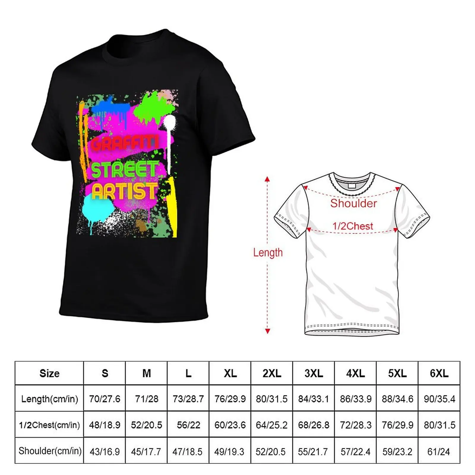 Graffiti street artist multi color spray paint. T-Shirt street wear summer shirt mens clothes
