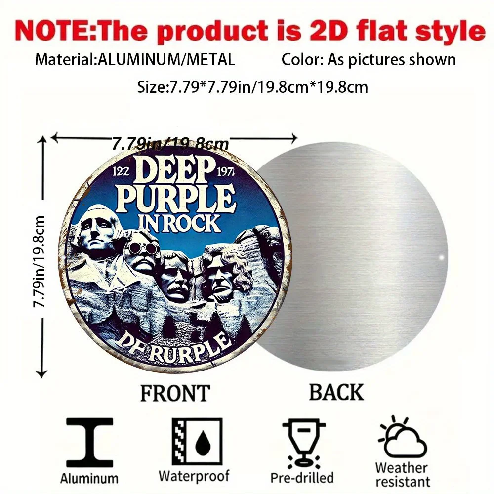 [لوحة فنية جدارية معدنية عتيقة "Deep Purple Rock" - ديكور ثقافة الصخور القديمة لعام 1972، لافتة قصدير ألومنيوم متينة للمنزل