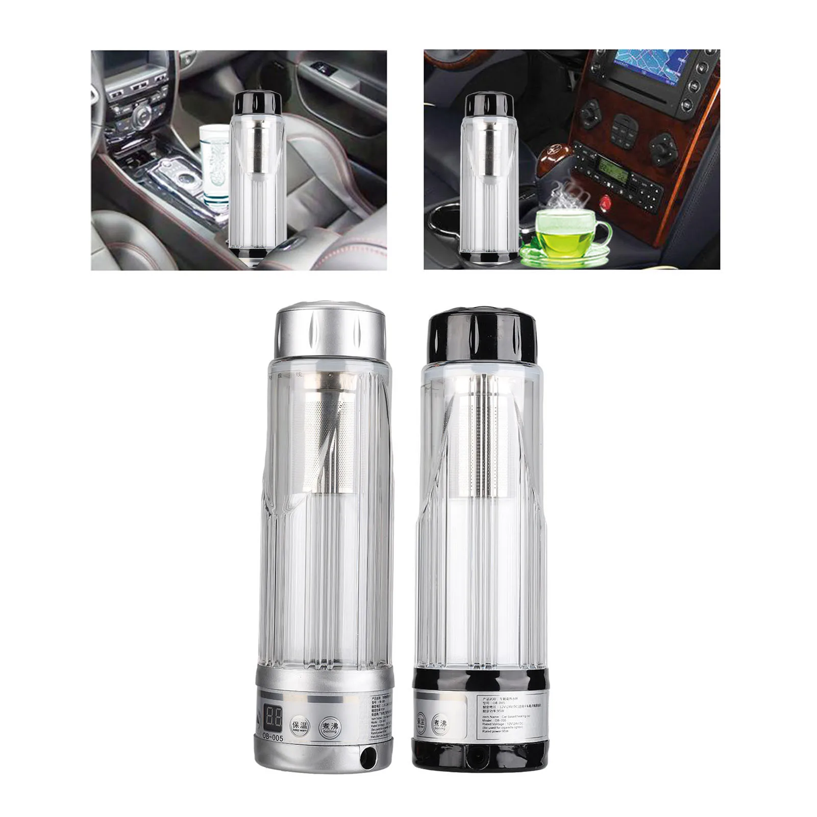 Cangkir Pemanas Mobil Kaca Borosilikat Tinggi 12V 24V 420Ml Mug Listrik Mobil Multifungsi Kapasitas Besar