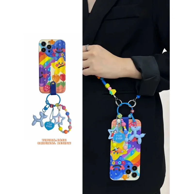 

New product suitable for iPhone 14Promax night sky star dog pendant case 13pro 12 color building block chain 11 protection cover