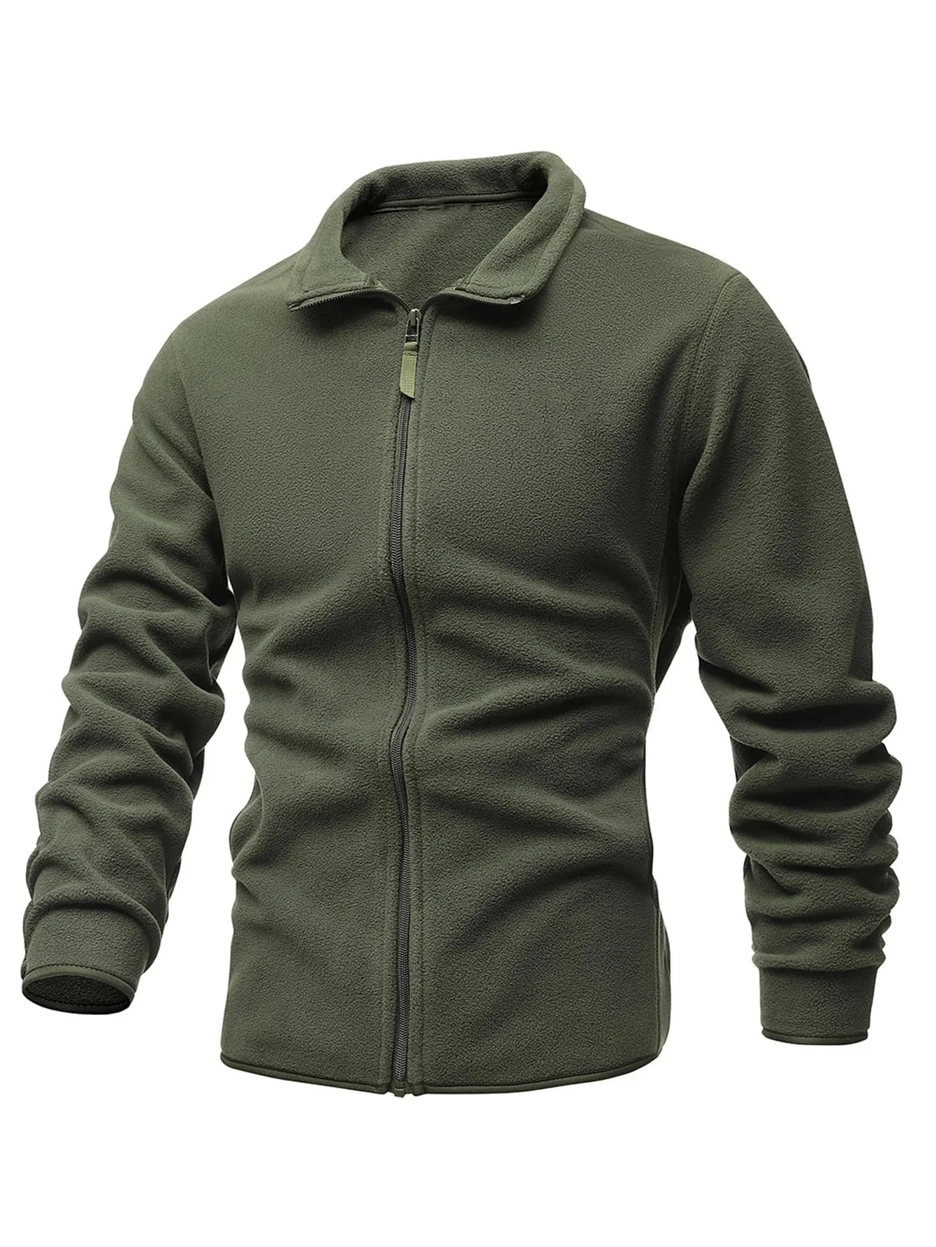 Men's Double-sided Fleece Casual Jacket Outdoor Tactical Slim Solid Color Zip-up Lapel Windproof Jacket