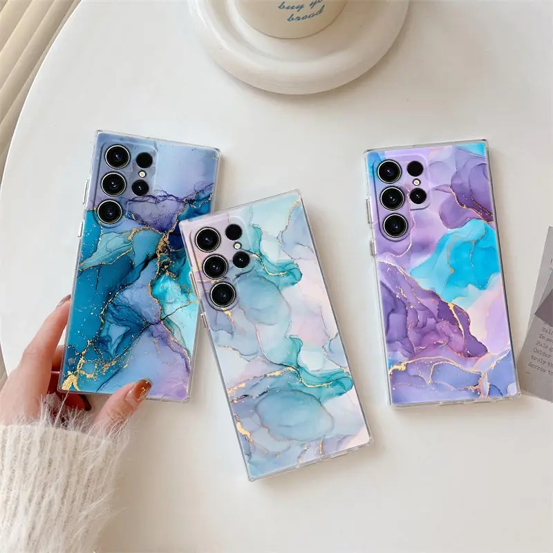 

Flowing Color Marble Pattern Phone Case S25Ultra For Samsung Galaxy S25 S24 S23 S21 Ultra S20 FE S22 Plus A35 A55 5G Clear Cover