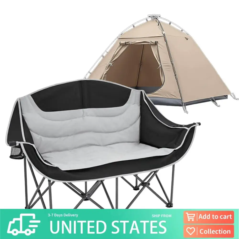 

Двойной стул для кемпинга, стул для кемпинга на 2 человека с подстаканником и сумкой для переноски, мягкие стулья для газона, поддержка 600 фунтов для взрослых