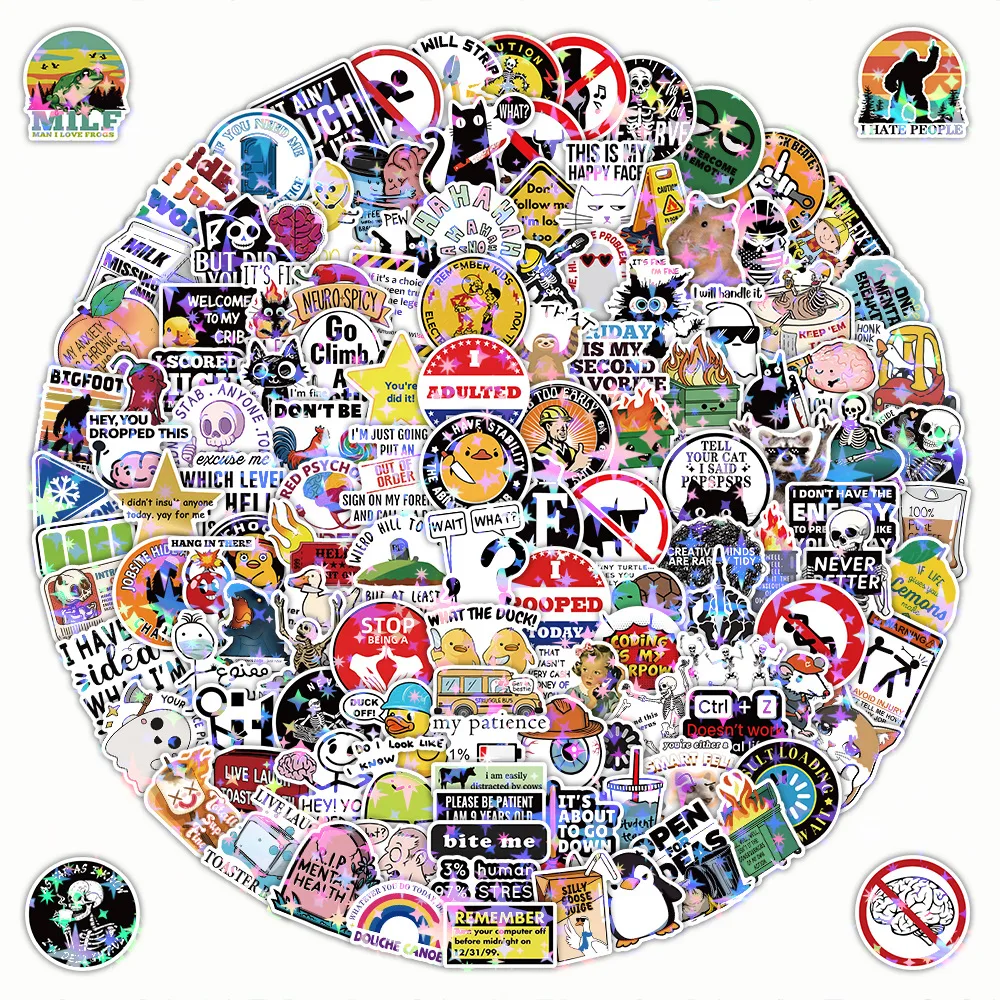 100/200PCS Funny Laser Flash Graffiti Stickers Decoration Laptop Skin Helme Luggage Stationery Notebook Waterproof Stickers