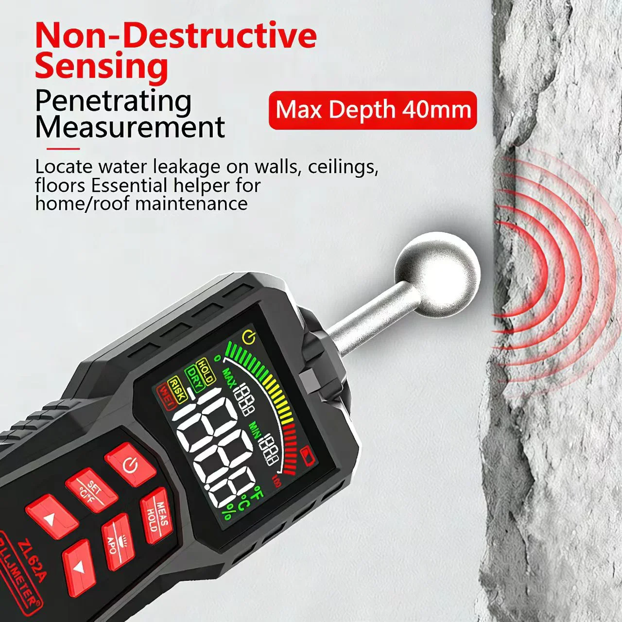 

Бесконтактный измеритель влажности с шаровым зондом для неконтактных сканеров влажной зоны, идеально подходит для деревянных стен, материалов, сигнализаторов влажности, фонариков