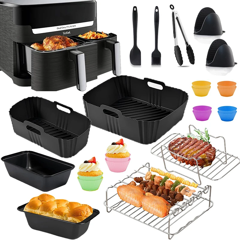 Hot Air Fryer Accessories Dual Zone Silicone Airfryer Liner Set For 5.2/3.1L Basket Oven Baking Grill Rck Cake Pan Bread Molds