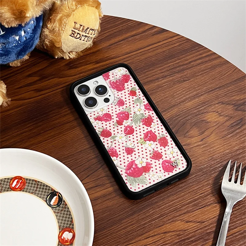 Wildflower Cute Fruit Strawberry Phone Case for iPhone 17 16 15 14 13 12 Pro Max Plus WF Logo Girls Flower Pink Cover Funda Gift