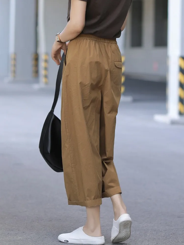 Women Casual Wide Leg Pants New Arrival 2023 Summer Vintage Style Solid Color Loose Comfortable Female Ankle-length Pants B2387