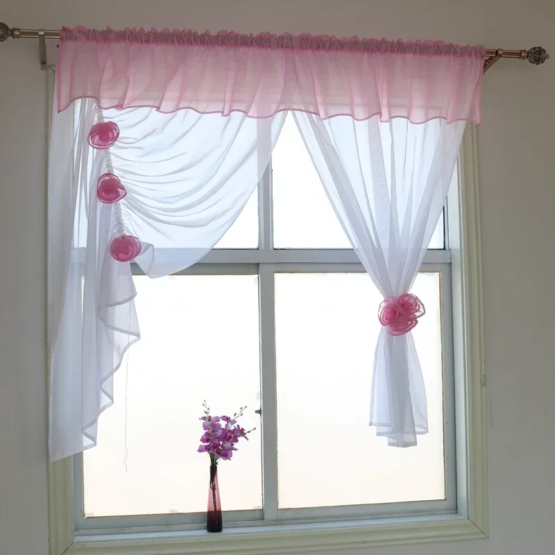 Stereoscopic Flowers Style Voile Window Drapes, Sheer, Kitchen, Bedroom, Living Room