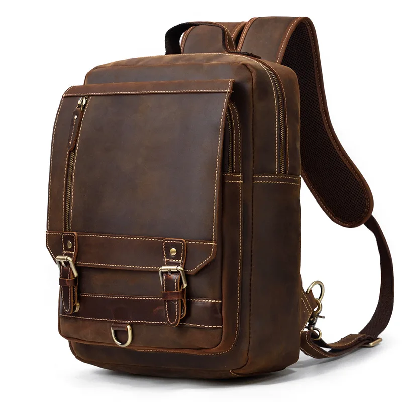 

Crazy Horse Leather Men's Leather Backpack Bag Genuine Leather Computer Laptop Bags Men Male Travel Backpack Thick Cowhide Bag