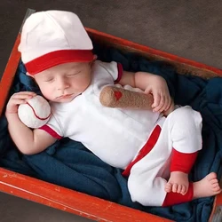 Ylsteed Newborn Photography Outfits Boy Infant Baseball Uniform with Cap and Felt Ball Baby Boy Photo Props Top and Pants Suit