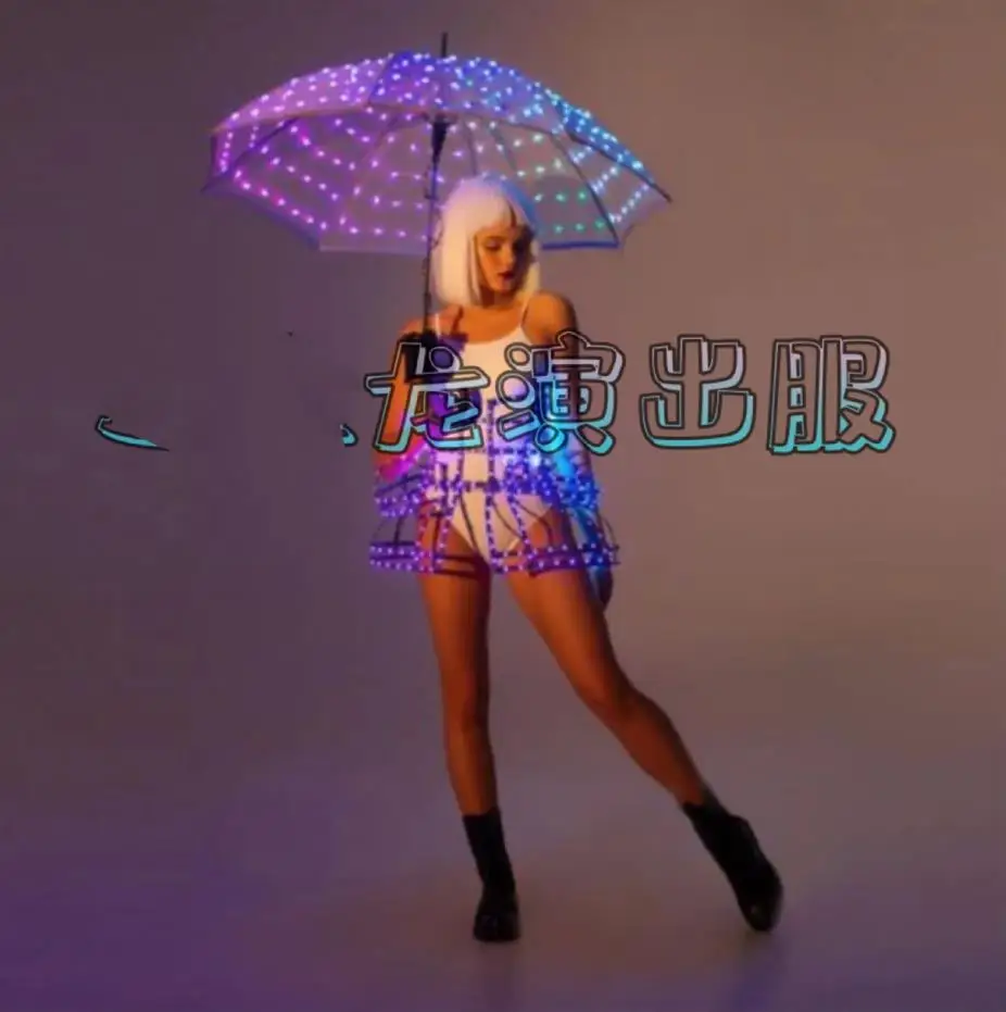 LED RGB hollow out skirt Umbrella Electric Music Festival Nightclub Bar Party Sexy GOGO Dance Team Color Costume Show