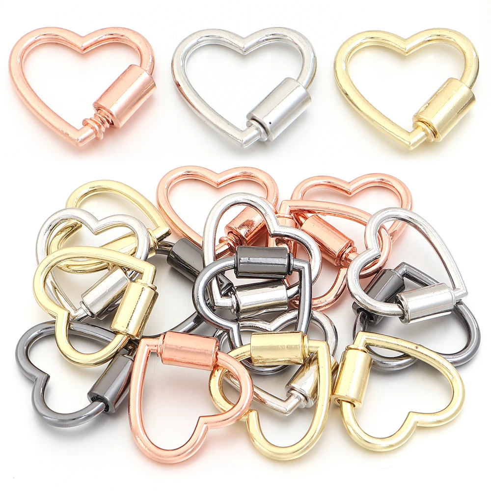 2pcs/lot Simple Metal Heart Shape Opening Clasps Keychain Carabiner Lock Buckle For Dog Chain Connector DIY Necklace Accessories