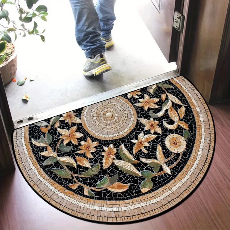 VIKAMA Velvet 3D Doormat Semi Circle Shape, Absorbent Non Slip Mat for Indoor Entryway Bathroom Kitchen