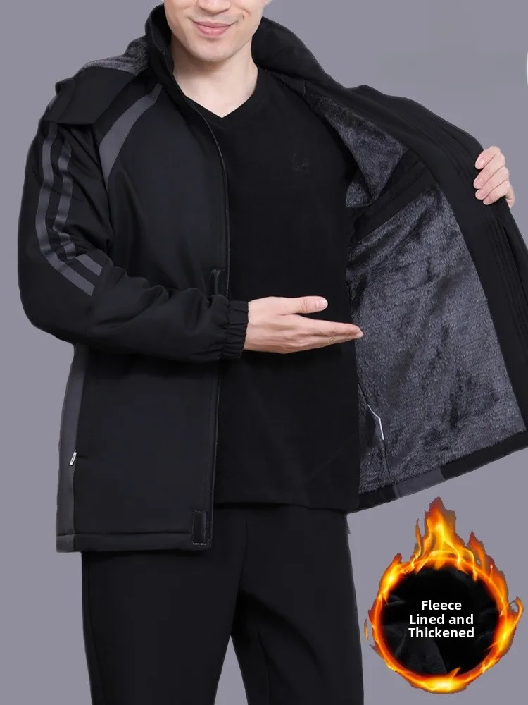 

Мужской спортивный костюм Pierre Cardin с флисовой подкладкой, утепленный, свободного кроя, для мужчин среднего возраста, осенне-зимняя повседневная верхняя одежда