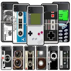 Capa dura preta para Samsung, fita vintage, câmera, Gameboy Z Flip, Galaxy, capa dobrável, 5G, ZFlip3, ZFlip5