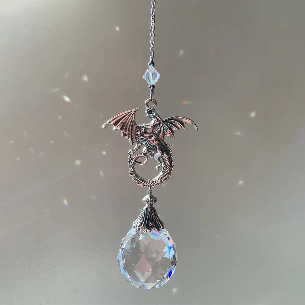 Vintage Flying Dragon Crystal Suncatcher Pendant Rainbow Prism Bead Hanging Car Rearview Mirror Window Gothic Home Decor Gifts view 3