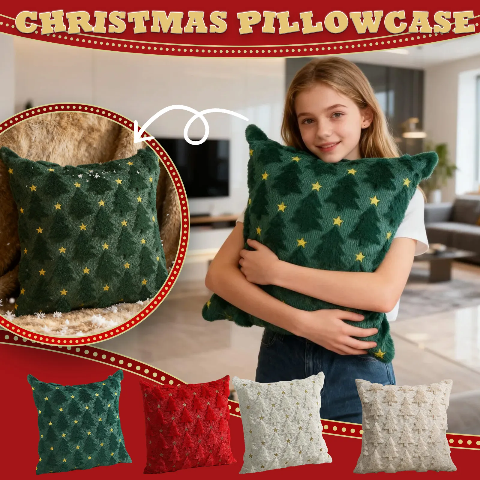 

Christmas Lights Embroidered Pillow Case - Retro American Holiday Sofa Cushion Cover for Living Room Décor & Festive Home