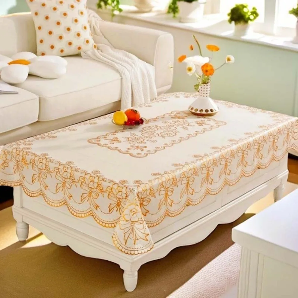 

Rectangular Gold-embossed Tablecloth 135*180CM Smooth Table Cover Cloth Wear-resistant Anti-Slip Desk Protection Cover