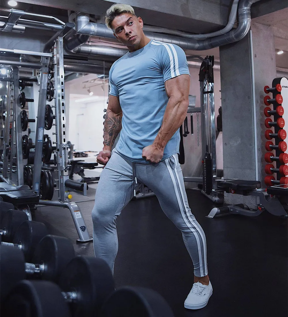 2023 New Jogger Gray Gym Fitness Bodybuilding Training Pants Men\'s Jogging Casual Fashion Classic Side Stripe Sweatpants Male