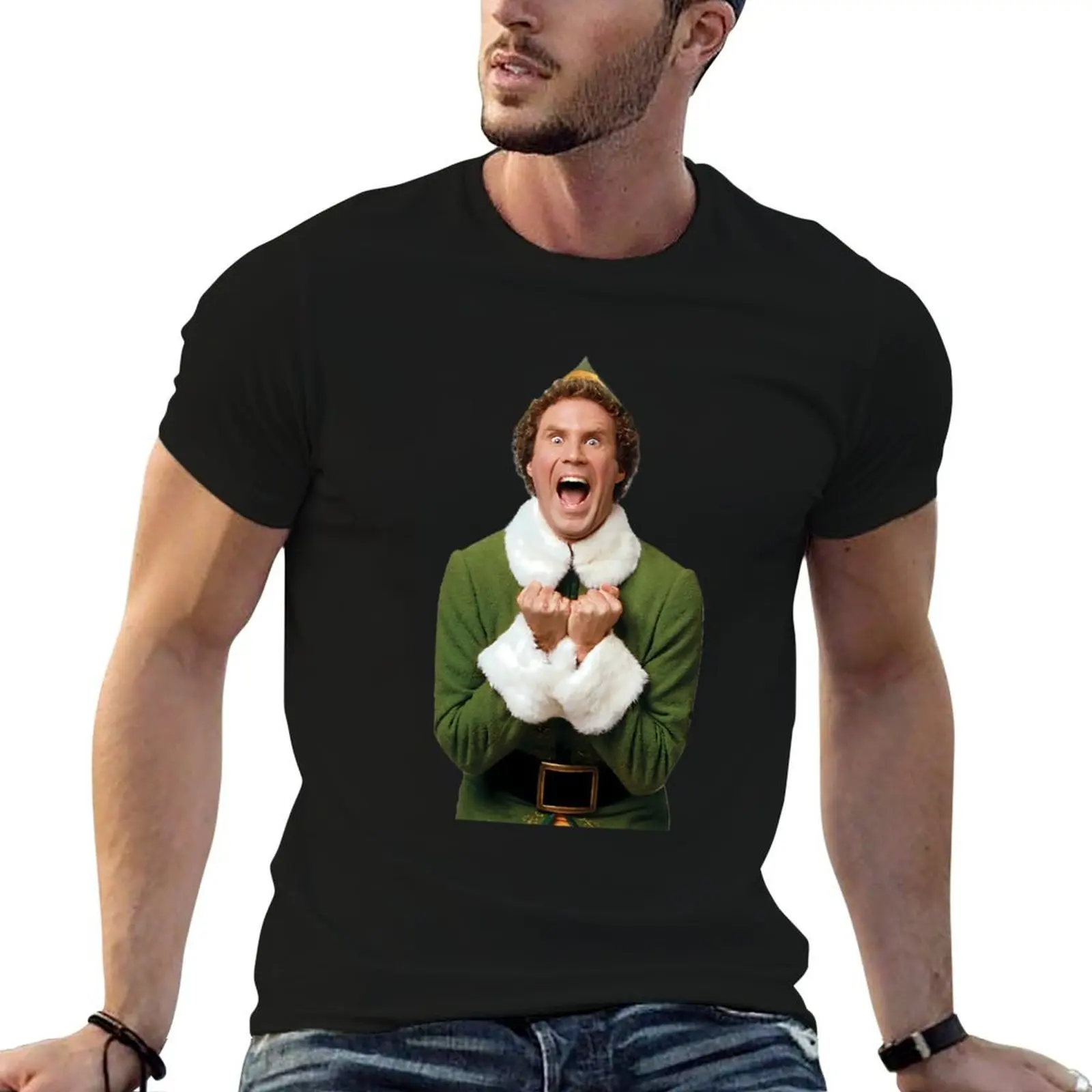 Excited Buddy the Elf Christmas T-Shirt vintage oversized fitted t shirts for men
