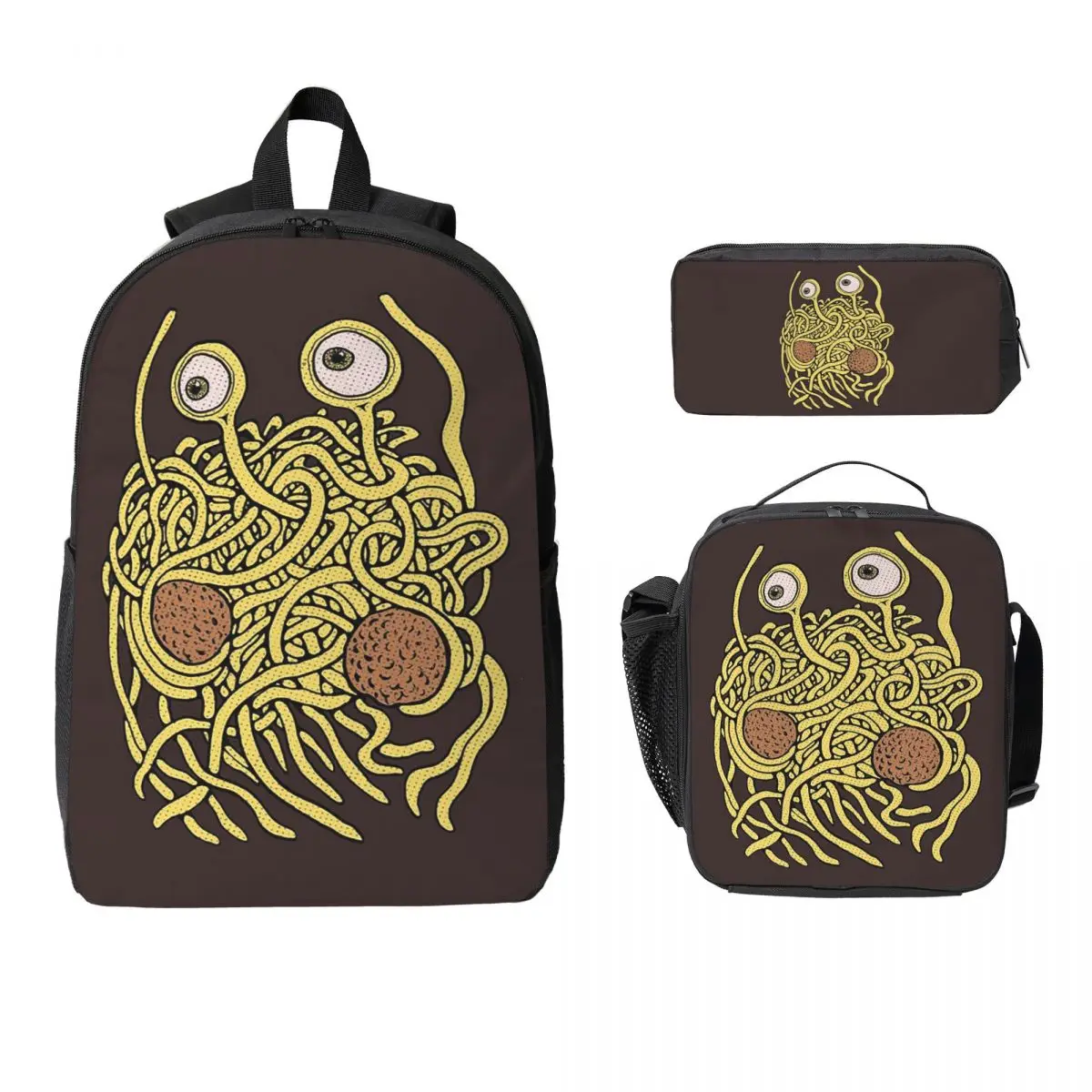 Flying Spaghetti Monster Pastafarian Tee Backpack BookBag School Bag Computer Shoulder Bags 3ps Insulated Lunch Bag Pencil Case