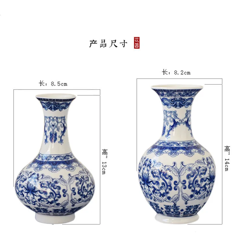 Chinese Table Top Antique Blue And White Porcelain Vase Decoration Crafts Small Ceramic Flower Arrangement