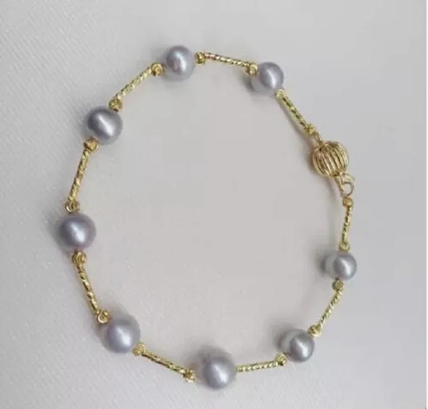 

Fine Jewelry 7.5-8" Natural Akoya AAA 8-9mm Gray Pearl Bracelet 14k Gold